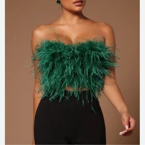 Fashion NovaGreen Feather strapless top Size XL